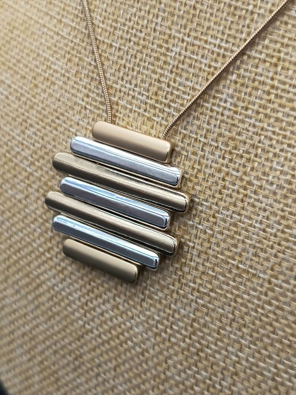 Liz Claiborne 1976 Two Tone Gold/Silver Geometric Bar Necklace